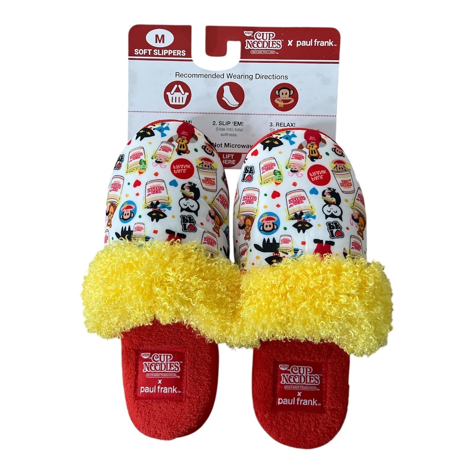 Cup Noodles x Paul Frank Soft Slippers – Size M (7/8) – Cozy Fuzzy Yello... - $20.00