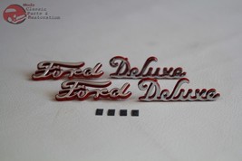 1940 Ford Deluxe Script Side Hood Emblems Chrome Badge Red Accent - £52.62 GBP