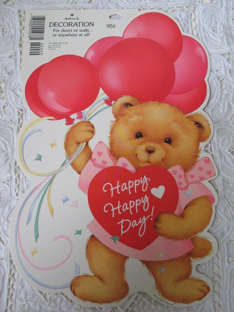 Vintage Hallmark Die Cut Valentine Bear Decoration Pink Balloons Happy D... - $5.99