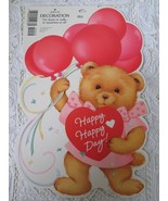 Vintage Hallmark Die Cut Valentine Bear Decoration Pink Balloons Happy D... - £4.70 GBP