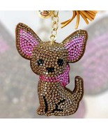 Cute Cartoon Chihuahua Keychain Rhinestone Key Chain. Choose Tan or Black. - £6.07 GBP