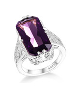 Women&#39;s Ring Antique Vintage Cocktail Amethyst Gemstone 925 Sterling Sil... - $20.00
