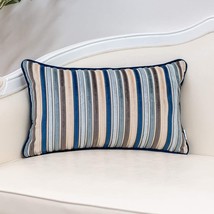 Yangest Blue Striped Velvet Lumbar Throw Pillow Cover Multicolor, 12X20 Inches. - £35.90 GBP