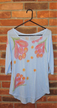 Gently Used Hand Painted Abstract Floral 3/4 Sleeve Hi-lo Women&#39;s Top Si... - $30.00