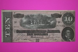1864 Confederate States of America $10 Ten Dollars Guarantee Authentic Bill 09 - $69.99