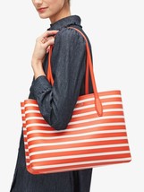 Kate Spade All Day Sailing Stripe Large Tote Orange White Pouch PXR00388 NWT - £93.95 GBP
