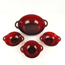 Vtg Anchor Hocking Royal Ruby Red Coronation Glass 4-PC Serving &amp; Berry Bowl Set - £19.77 GBP