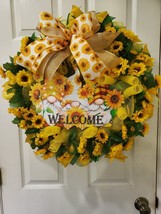 Jumbo Sunflower Wreath Deco Mesh Gnomes Welcome Sign Farmhouse - $69.78