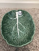 Olfaire 12” Oblong Green Cabbage Serving Bowl Made In Portugal Has Chip - £23.30 GBP