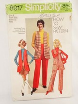 Misses Vest Mini-Skirt Pants Size 6 Bust 30 1/2 Simplicity 8917 Vintage 1970 - $14.84