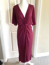 All IN FAVOR Nordstrom Dollman Deep V-Neck Faux Wrap Dress in burgundy p... - £24.82 GBP