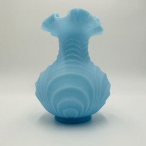 Fenton Vase Powder Blue Drapery Style Ruffled Satin Glass Top Large Vintage - £87.20 GBP