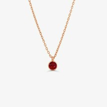 3.2mm 14k Solid Rose Gold Over Round BEZEL set Solitaire Pendant Necklace Chain - £51.76 GBP