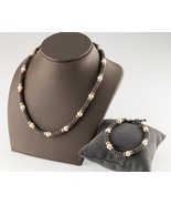 Unique Argent Et Plaqué Or Perlé Perlescent Necklace And Bracelet Ensemble - $10,549.03 MXN