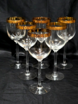 Vintage LENOX Crystal AUTUMN 8.25&quot; Water / Wine Glass WIDE GOLD BAND - S... - $236.40