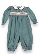 Silly Goose Hand Smocked Christmas Romper One Piece Green Gingham Sz 12 Mo - $24.26