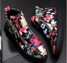 High Quality Fashion Men High Top British Style Embroidery Shoes Mens Causal Sho - £75.74 GBP