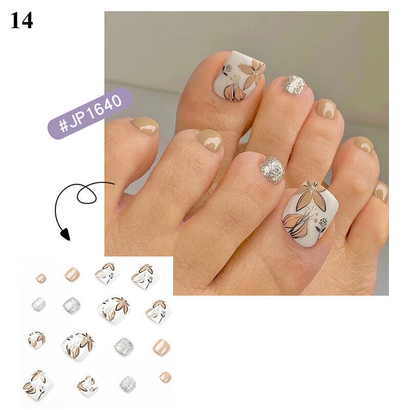 Primary image for 24Pcs Press On Toe False Nails Black Line Glitter Model #14