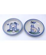 PAIR of M A Hadley Hand Painted House &amp; Cat Salad Pasta Plate Stoneware ... - $47.19