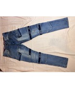 Smugglers Moon Jeans Mens 32x32 Light Wash Distressed Straps Cargo Pocke... - $60.77 CAD