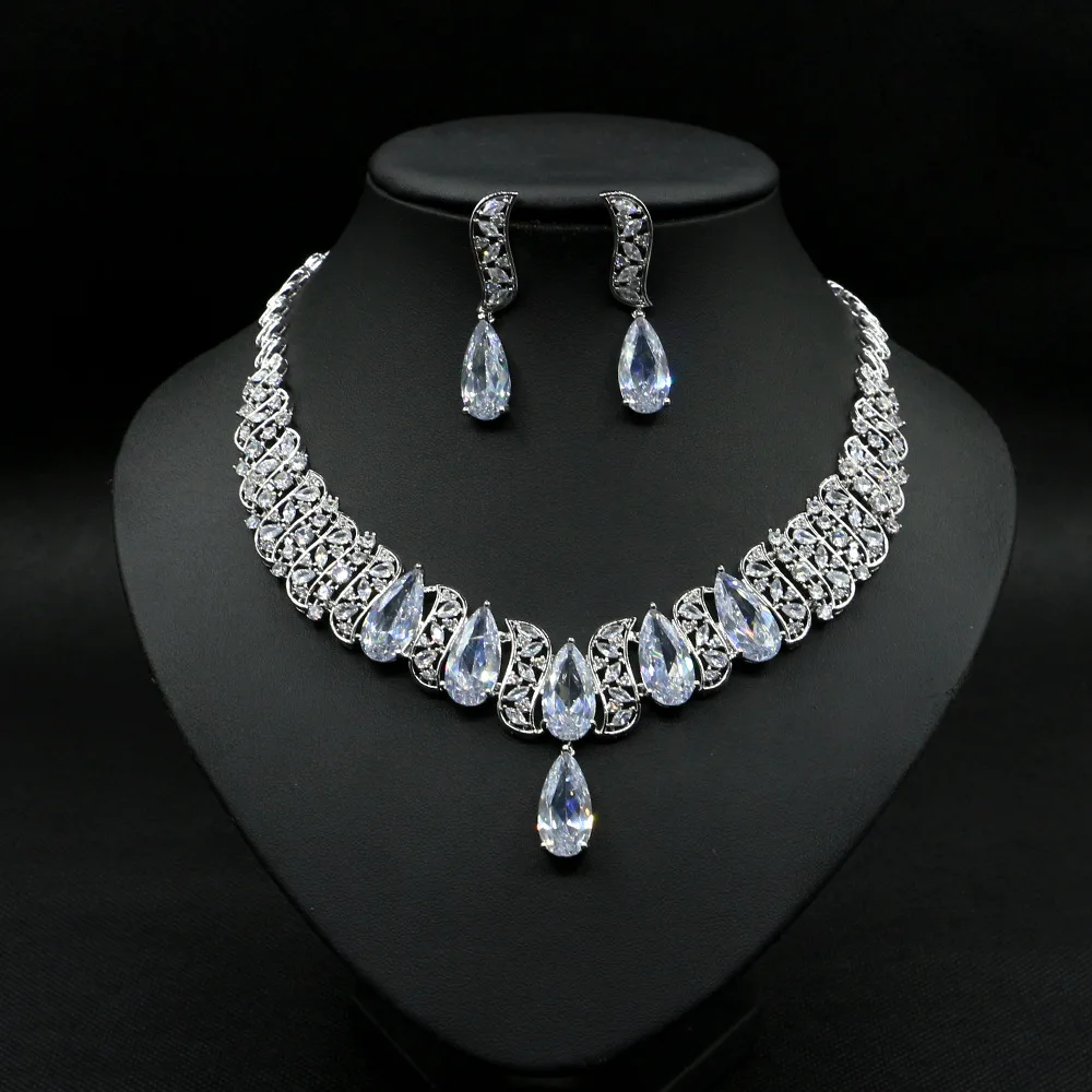 Luxury 2pcs Bridal Zirconia Jewelry Sets For Women Party Wedding Cubic Zirconia  - £72.75 GBP