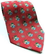Christmas Snowflake Snowman Holiday Print Red Silk Novelty Necktie - £9.41 GBP