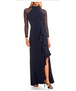 Betsy Adam A24881 Natalie Long Mock Neck Mesh Sleeve Dress SZ 6P Navy - $115.69