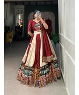Indian Plain And Printed Silk Lehenga with gamthi and mirror work for Na... - $300.72 CAD