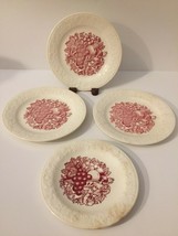 4 Homer Laughlin Harvest USA White &amp; Burgundy/Red Fruit Design Plates Saucers - £2.90 GBP