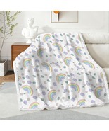 Rainbow and Flower Double-Layer Flannel Sherpa Blanket 51" × 59" - $45.00