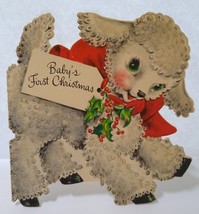 Baby&#39;s First Christmas Greeting Card White Lamp Die-cut Vintage 1949 Hallmark - £10.47 GBP
