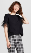 Who What Wear Womens Black With Ruffle Sleeve Top Size Small NWT - $11.89