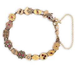 Gold Filled Gold Top Victorian 16 Slides Bracelet Garnets Rubies Pearls ... - €2.167,68 EUR