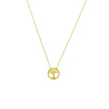 14K Solid Real Gold Cut Out Tree of Life Disk Mini Disc Necklace - Minimalist - £130.98 GBP