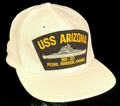 Vtg USS ARIZONA Hat-BB-39 Pearl Harbor Hawaii-White-Snapback-Patch-Navy - $26.17