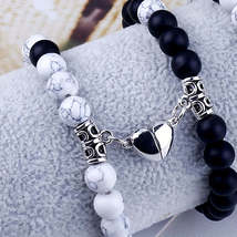 Natural Stone Bead Matching Heart Magnet Couples Bracelets - $14.95
