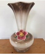 Vintage Italian Capodimonte Ceramic Wide Mouth Floral Vase Red Orange Ro... - £141.91 GBP