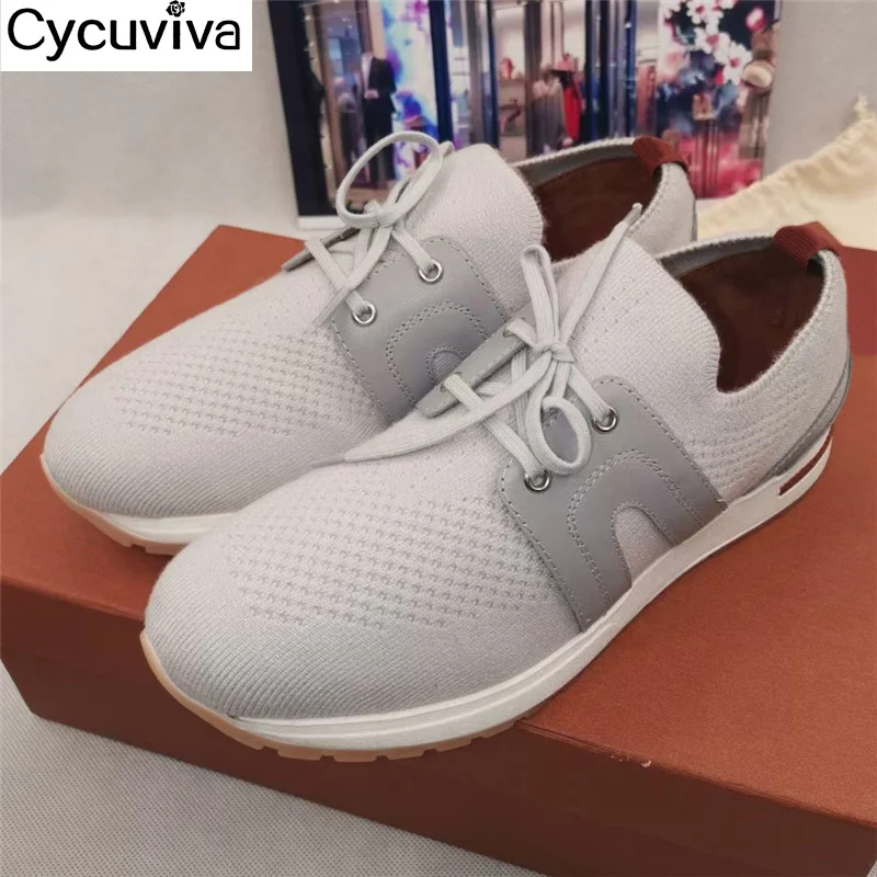 New Knitted Flat Sneakers Men &amp; Women Lace Up Loafers Breathable Mules C... - $161.14