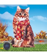 Adorable Cat Wearing Solar LED Autumn Plaid Scarf Yard Stake Metal Outdo... - $343.32 MXN