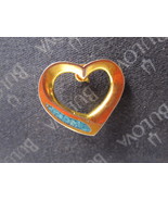 vintage enamel Lapel Pin: gold hollow Heart w/ inlaid Turquoise chips - ... - £11.73 GBP