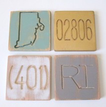 Grace Graffiti Rhode Island Wood Coaster Set 4 Square Handmade Coasters - $22.74