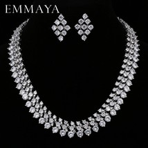 Luxury Bridal Jewelry Sets Silver Color Rhinestone Cz Necklace Wedding Engagemen - £44.46 GBP