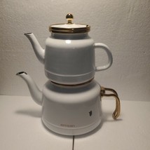 Emsan Troy Kettle White Nostalgia Enamel Vintage TeapotsTitanium Coated  c6 - $16.29