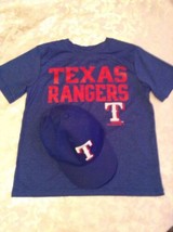 Lot of 2 MLB Size 8/10 Texas Rangers shirt cap hat set blue short sleeve  - £17.57 GBP