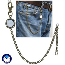 Pocket Watch Chain Bronze Albert Chain with Mother of Pearl Fob Swivel Clasp 169 - £14.14 GBP