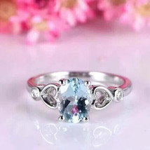 2Ct Oval Simulated Aquamarine Solitaire Engagement Ring 14K White Gold Plated - £37.46 GBP