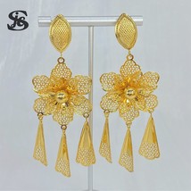 Dubai Fashion Jewelry Earrings 18K Gold Plated Flower Shape Drop Earrings For Wo - £18.15 GBP