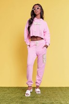 Barbie x Forever 21 Pink Graphic Beaded Terry Jogger Sweat Pants (Size M, L) NWT - £30.63 GBP