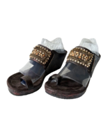 Donald Pliner Gilett Wood Bead/Gold Metal Brown Leather Toe Loop Wedge S... - $1,084.30 MXN