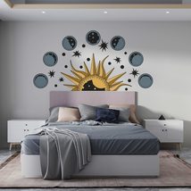 Half Rising Sun and Moon Boho Wall Art Decal - Boho Sunset Wall Decal for Living - £77.58 GBP
